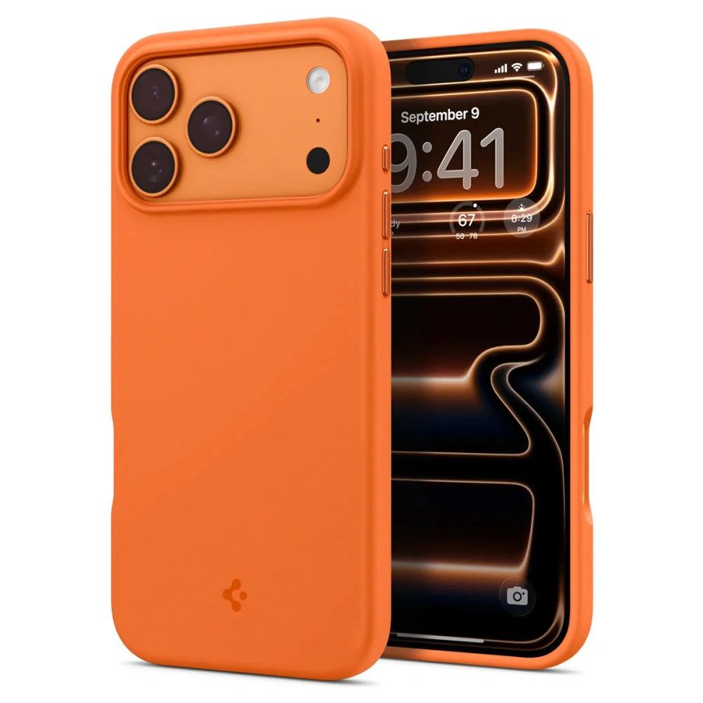 Spigen Silicone Fit MagSafe kryt na iPhone 17 Pro Max, oranžový