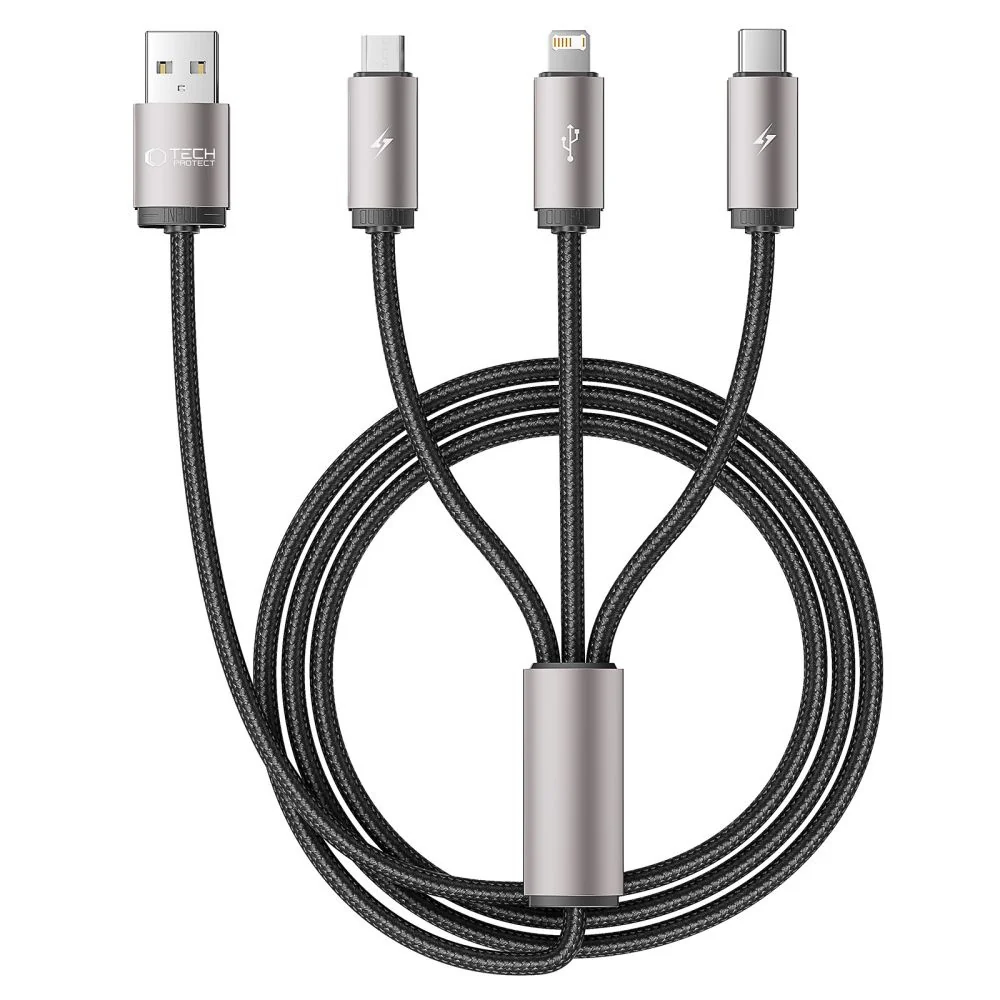 Tech-Protect Ultraboost 3in1 kábel USB - Lightning / USB-C / Micro USB 3.5A 1m, sivý 3.5A 1m, sivý