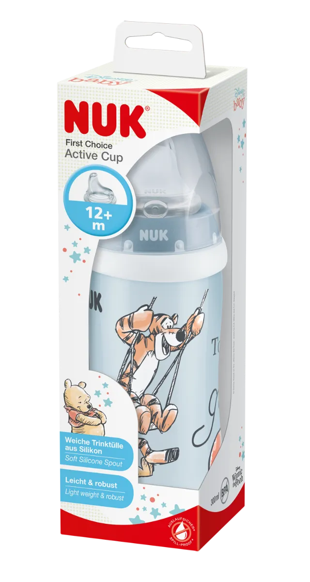NUK FC Fľaša PP Active Cup DISNEY - Medvedík Pú 1×1 ks, dojčenská fľaša 300 ml