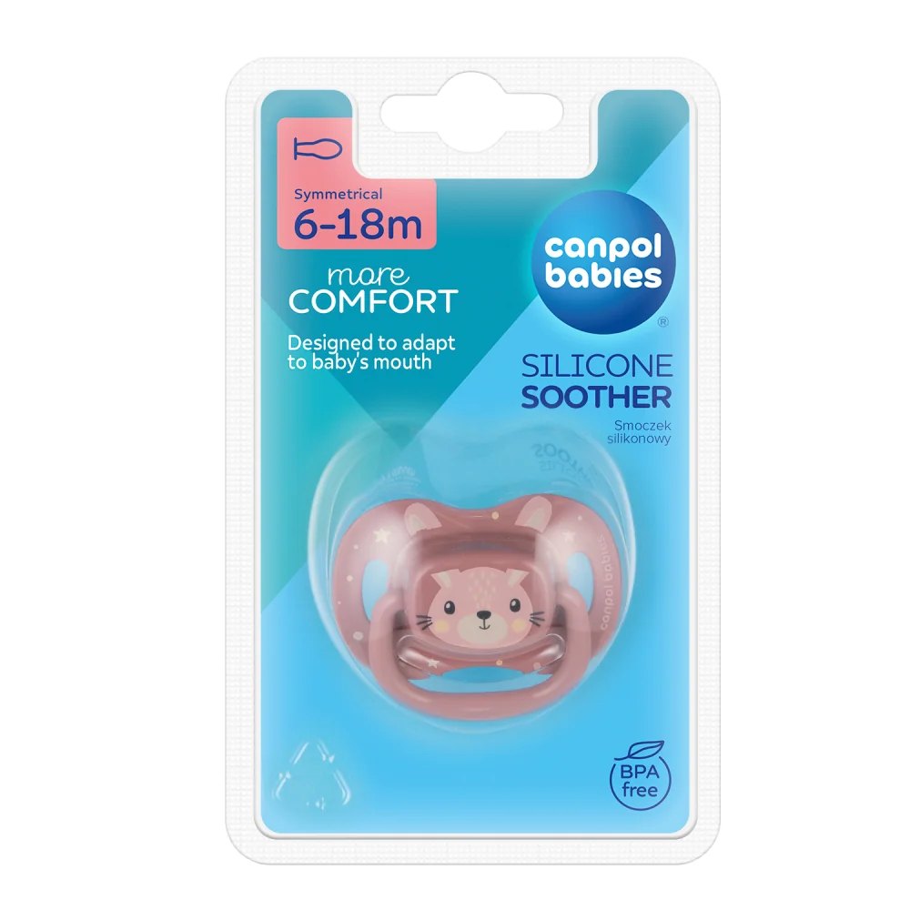 Canpol babies Cumlík silikónový symetrický CUTE ANIMALS 6-18m ružový 1×1 ks, silikónový cumlík