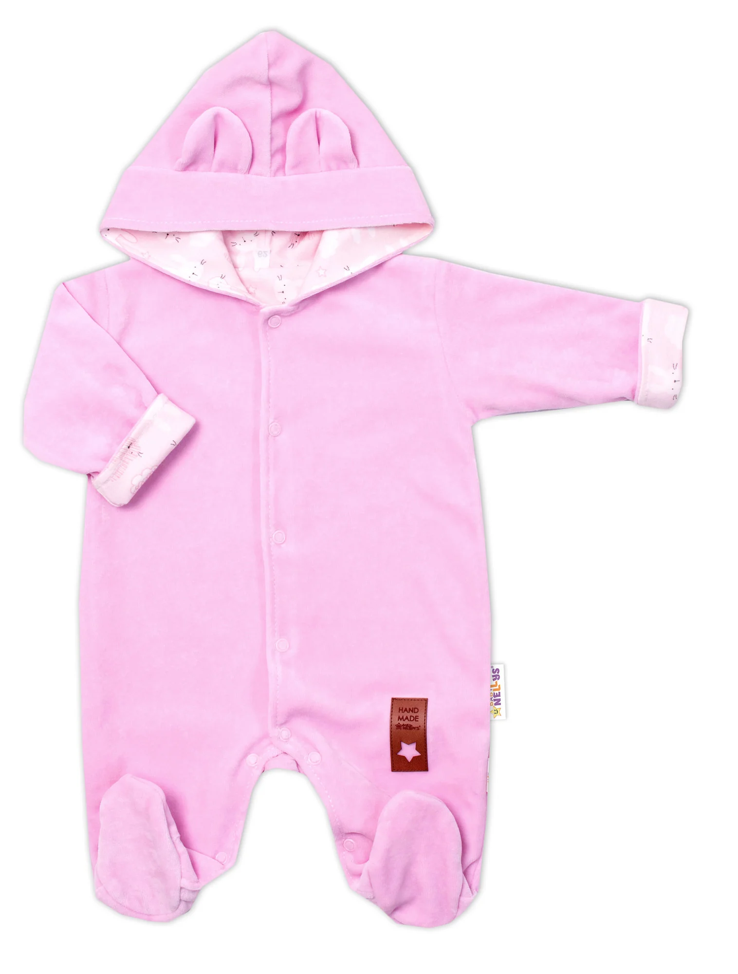 Dvojvrstvový velúrový overal s kapucňou New Bunny, ružový, veľ. 86