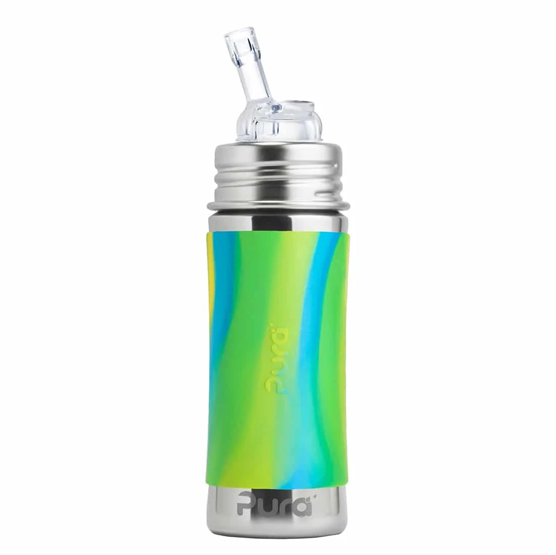 Pura nerezová fľaša so slamkou 325ml - zelená-aqua