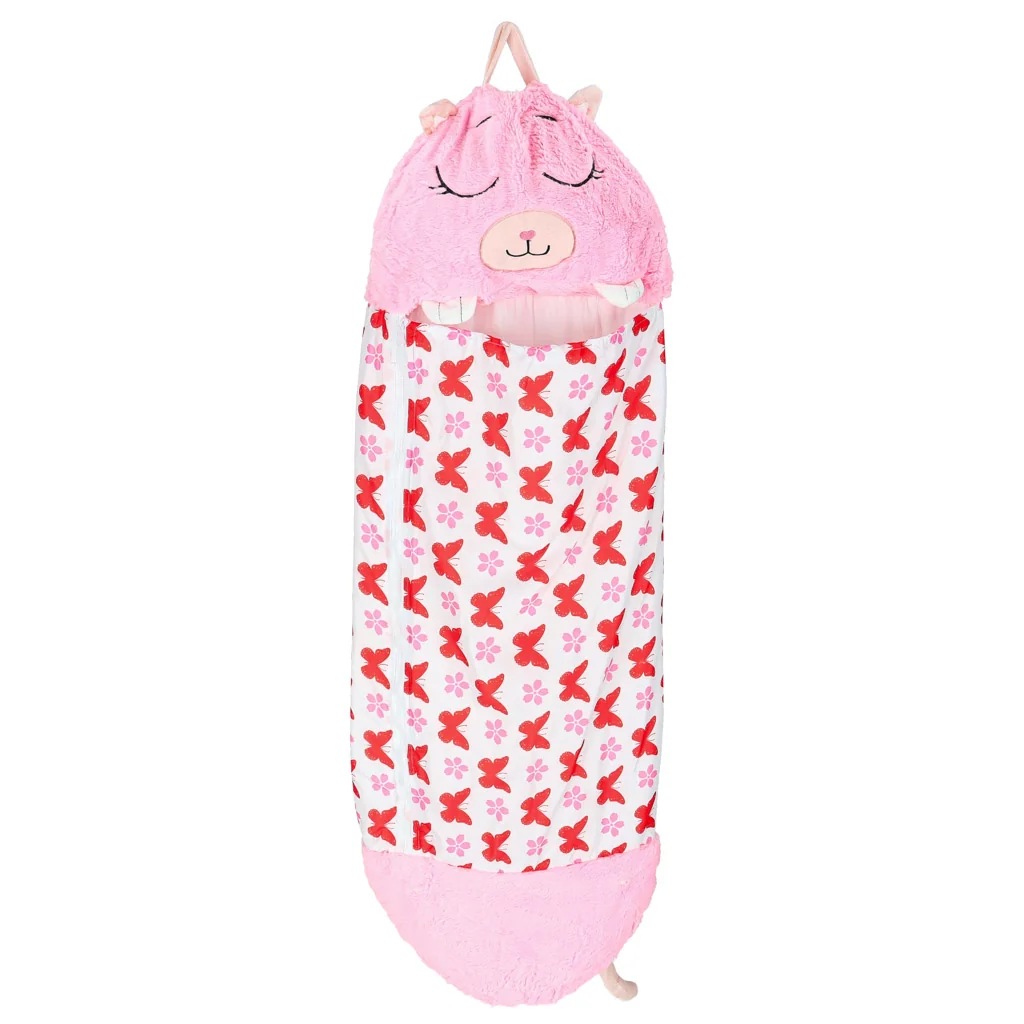 Detský turistický spacák 2v1 s vankúšom 125×50 cm – ružový