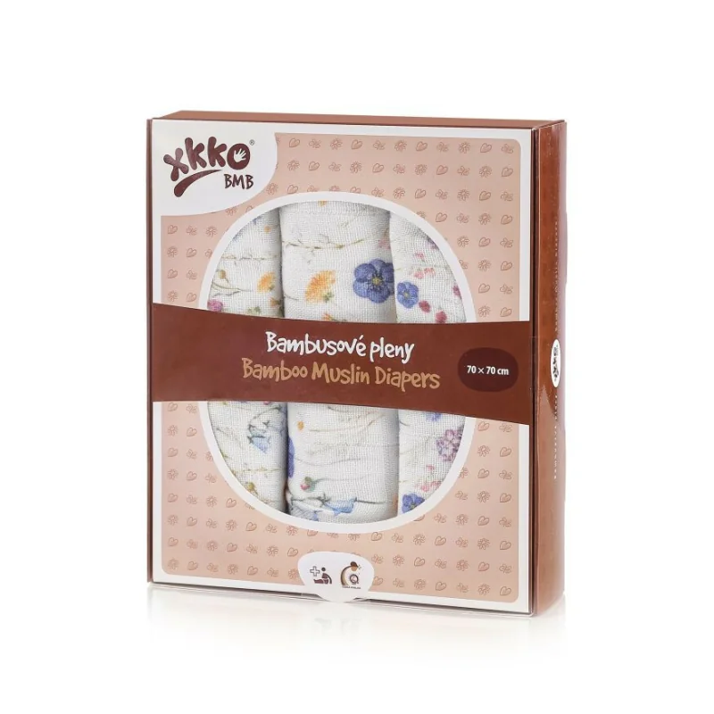 BMB Bambusová plienka Digi - Blue Wildflowers, 70x70 MIX 3ks