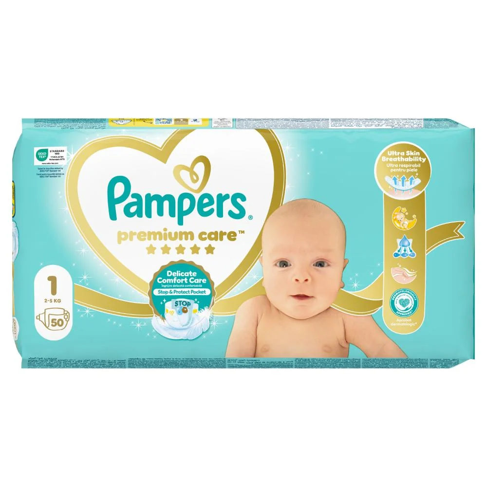 Pampers Premium Care detské plienky, veľkosť 1, 2kg-5kg 50 ks