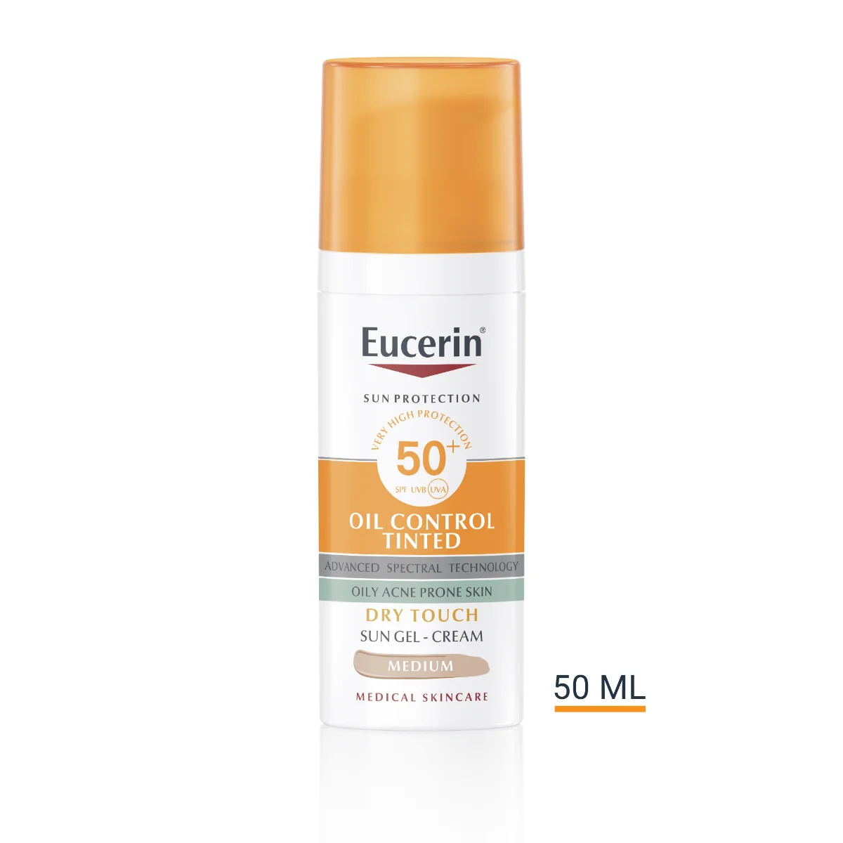 Eucerin SUN OIL CONTROL TINTED SPF 50+ MEDIUM krémový gél na opaľovanie na  tvár, tónovací-stredne tmavý 1x50 ml