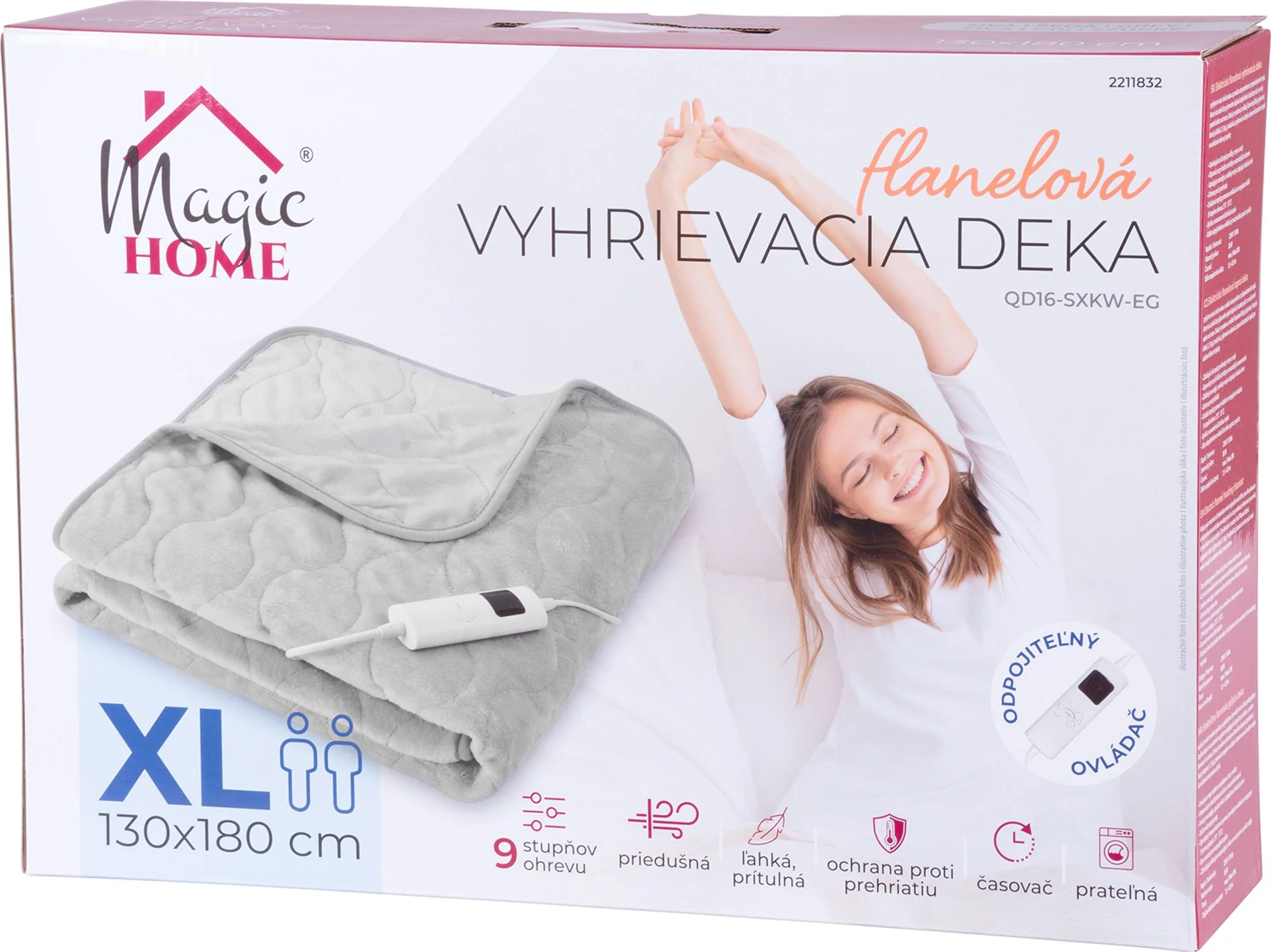 MagicHome výhrevná deka, 1 ks Flanel, sivá, 180x130 cm (130x180 cm)