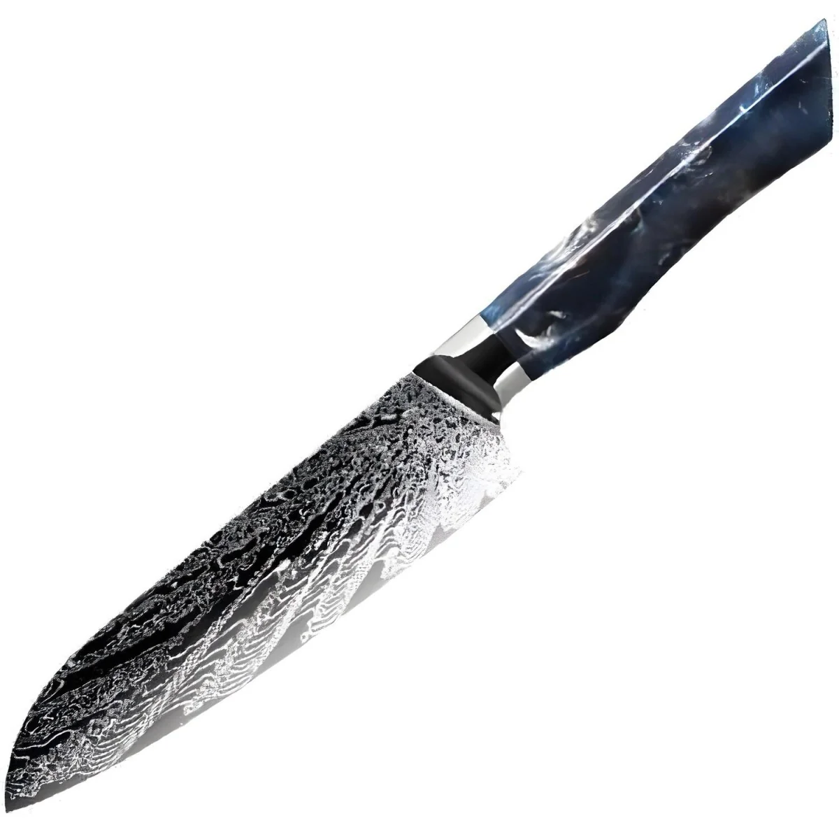 Damaškový kuchynský nôž Seiryuu-Santoku/Modrá 7" nôž, VG10 jadro