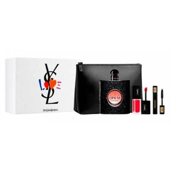 YVES SAINT LAURENT BLACK OPIUM parfumovaná voda 90 ml + lesk na pery 2 ml + rúž + kozmetická taška 1×1 set, dámska kozmetická sada