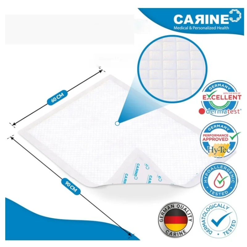 CARINE Jednorazové absorpčné podložky modré, 60 cm x 90 cm, absorpcia 1000 ml, 30 ks, TOW019033