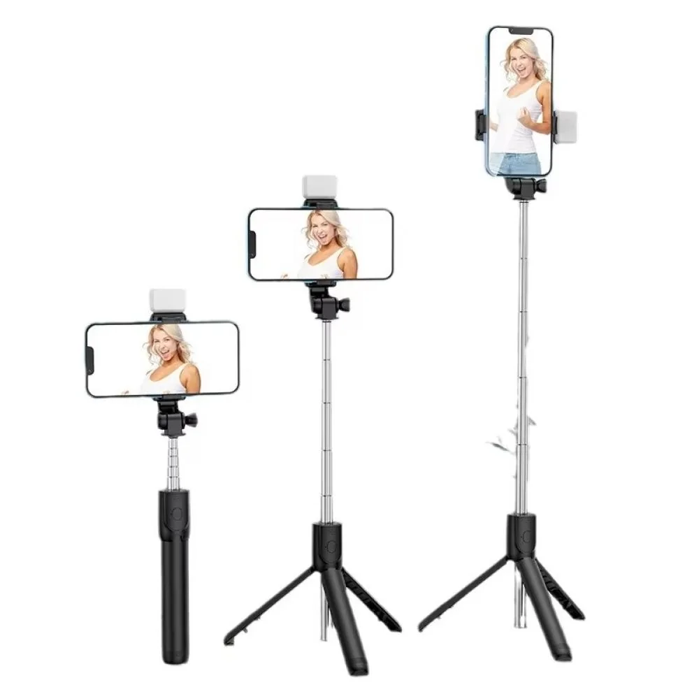 Selfie tyč s teleskopickým statívom a svetlom