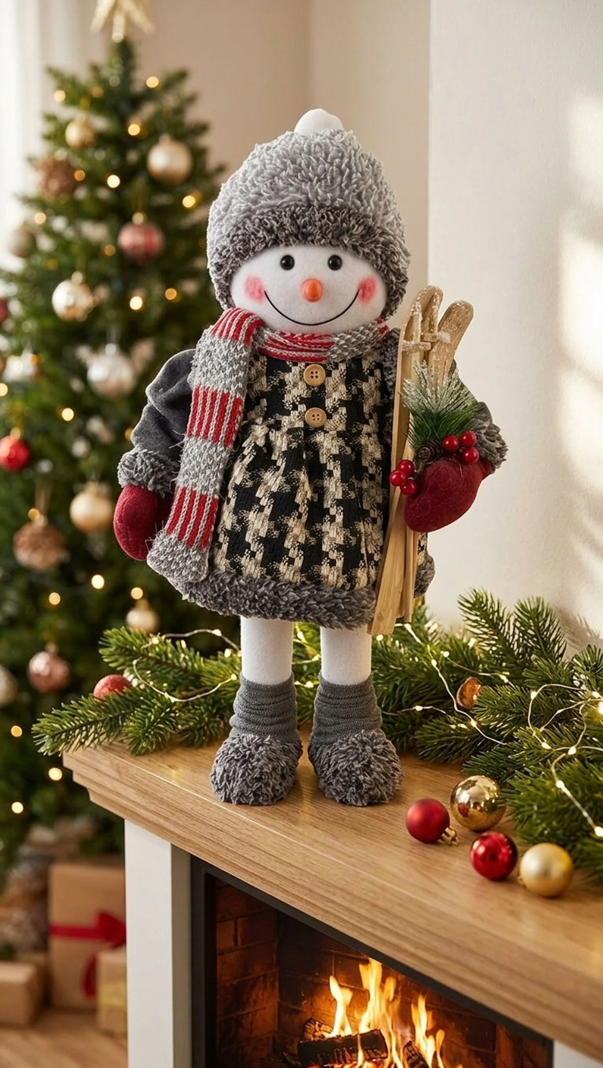 MagicHome vianočný snehuliak dievča s lyžami, 1 ks 50 cm