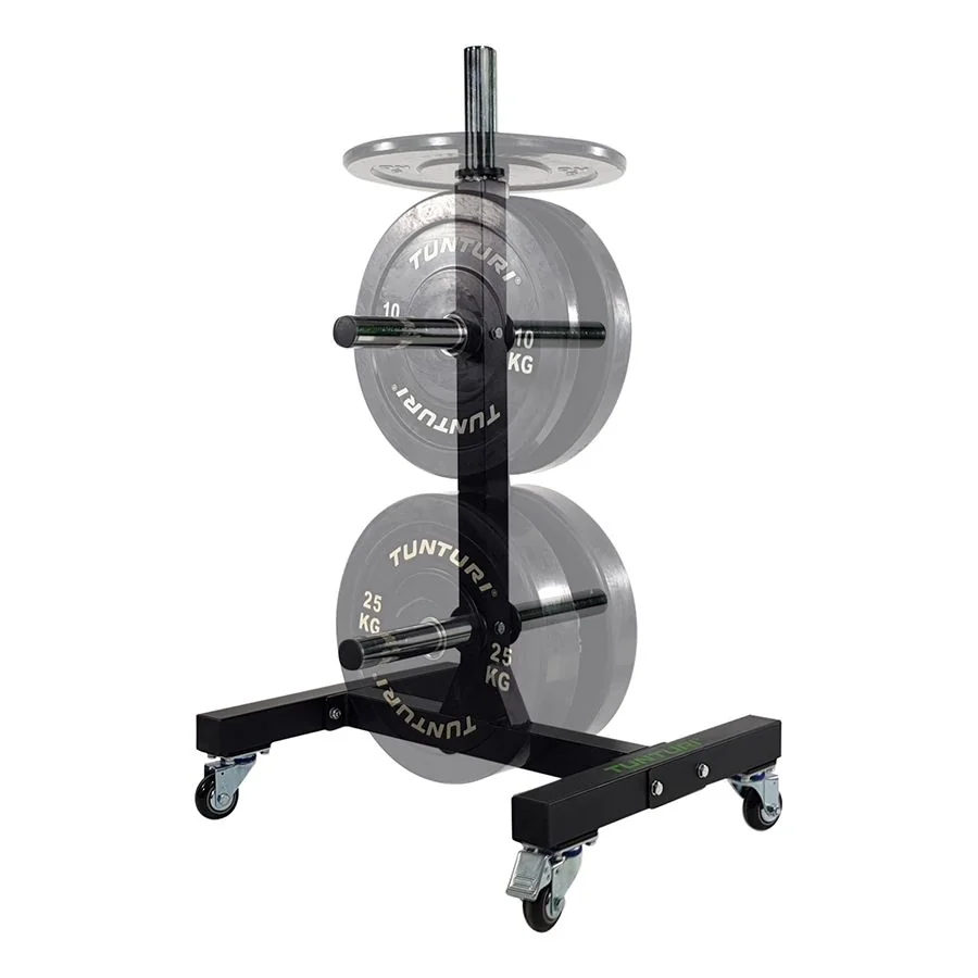 Stojan na olympijské kotúče Bumper Plate na kolieskach