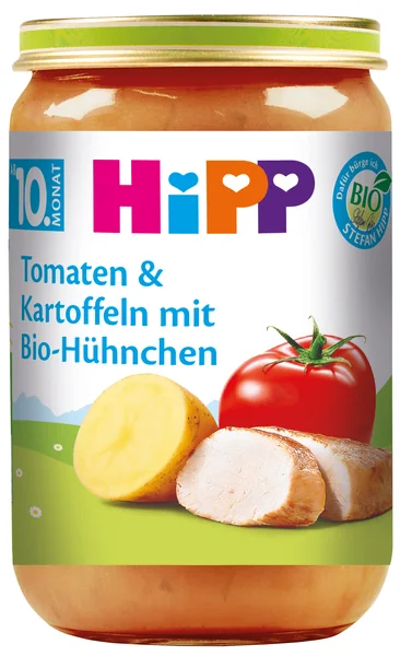 HiPP BIO Paradajky,zemiaky,kuracie mäso 1×220 g, mäso-zeleninový príkrm