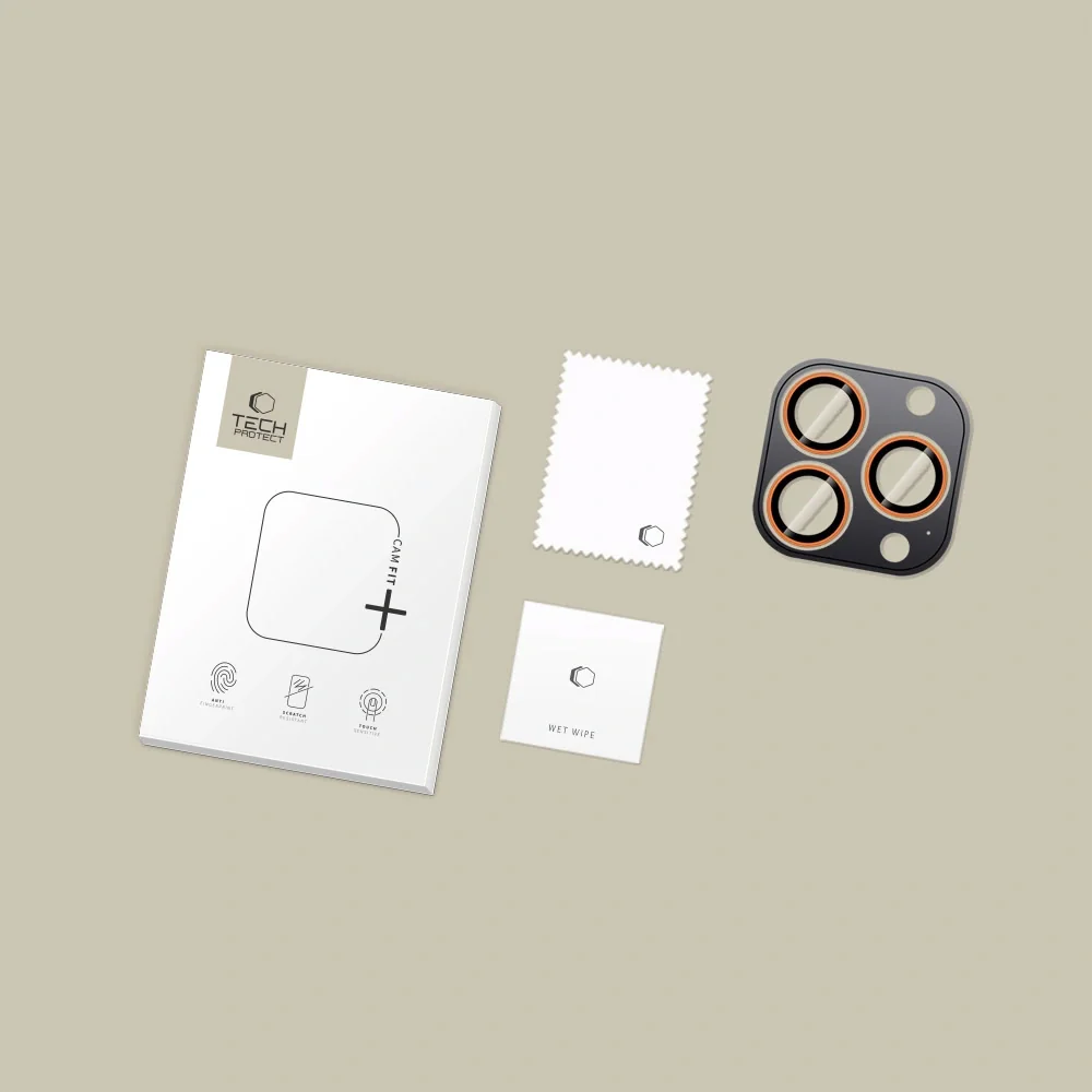 Tech-Protect CamRing Fit ochranné sklo na kameru na iPhone 14/15/16/17 Pro / Max, oranžové Pro / Max, oranžové