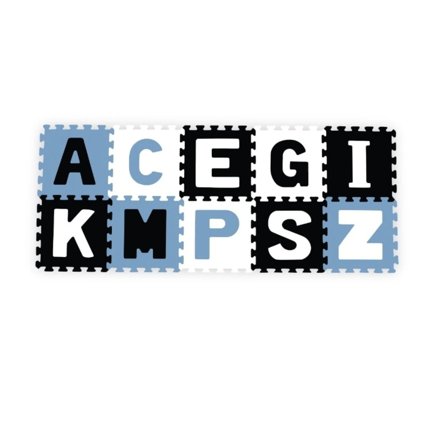 Penové puzzle  - Písmená, 10ks, modrá / čierna / biela