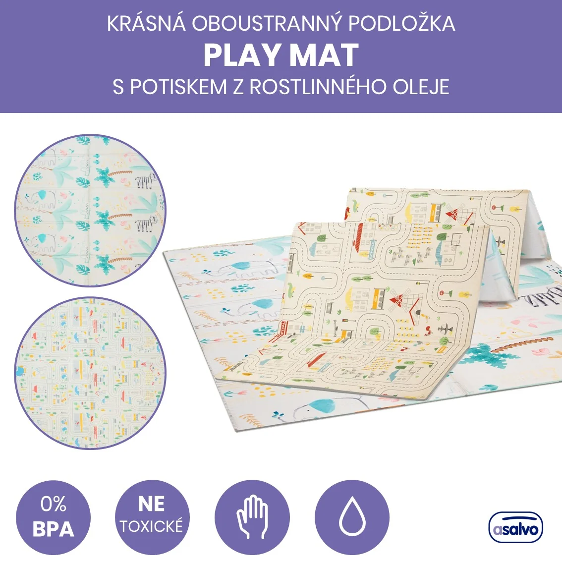 Asalvo skladacia hracia podložka PLAY MAT XL 120×180 cm Animals-City
