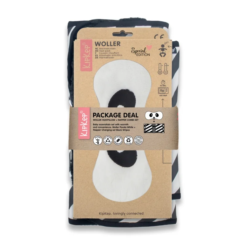 KipKep zvýhodnený balíček - WOLLER Panda White + NAPPER COMBI-SET Black Stripes