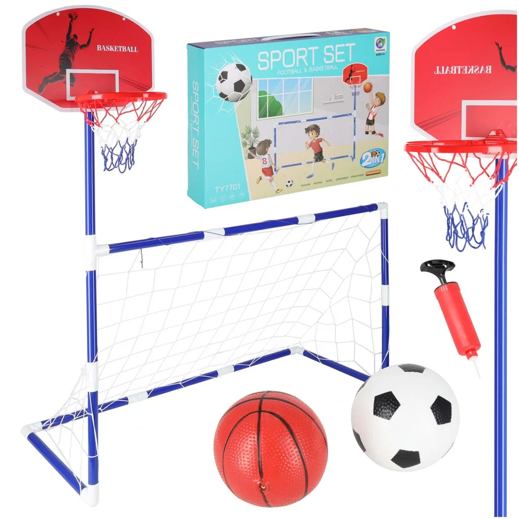 Futbalová bránka + basket tabuľa 2v1, 2 lopty, pumpa