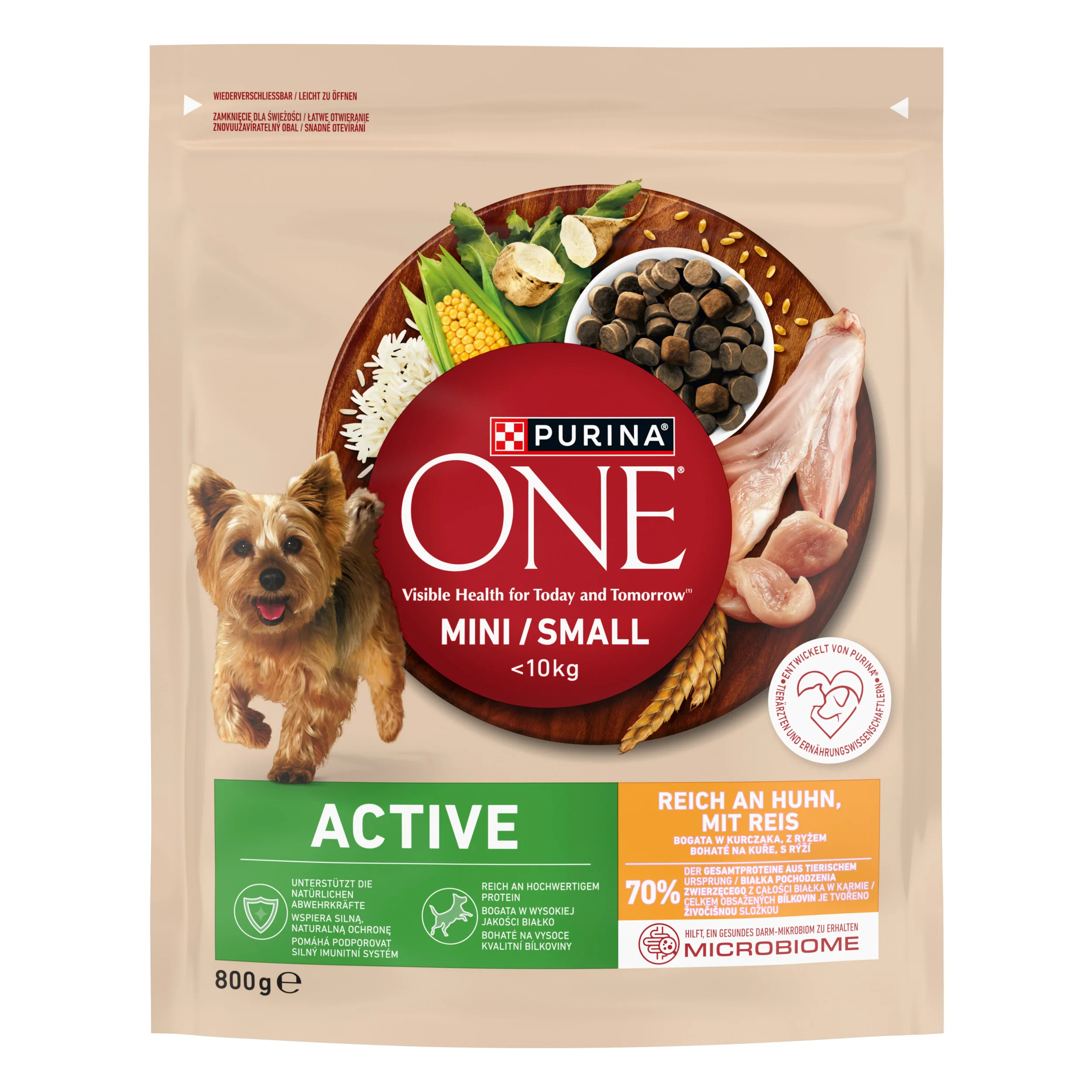 Purina ONE Mini Active granule pre psov kura 800 g 1×800 g, kompletné krmivo pre dospelých psov