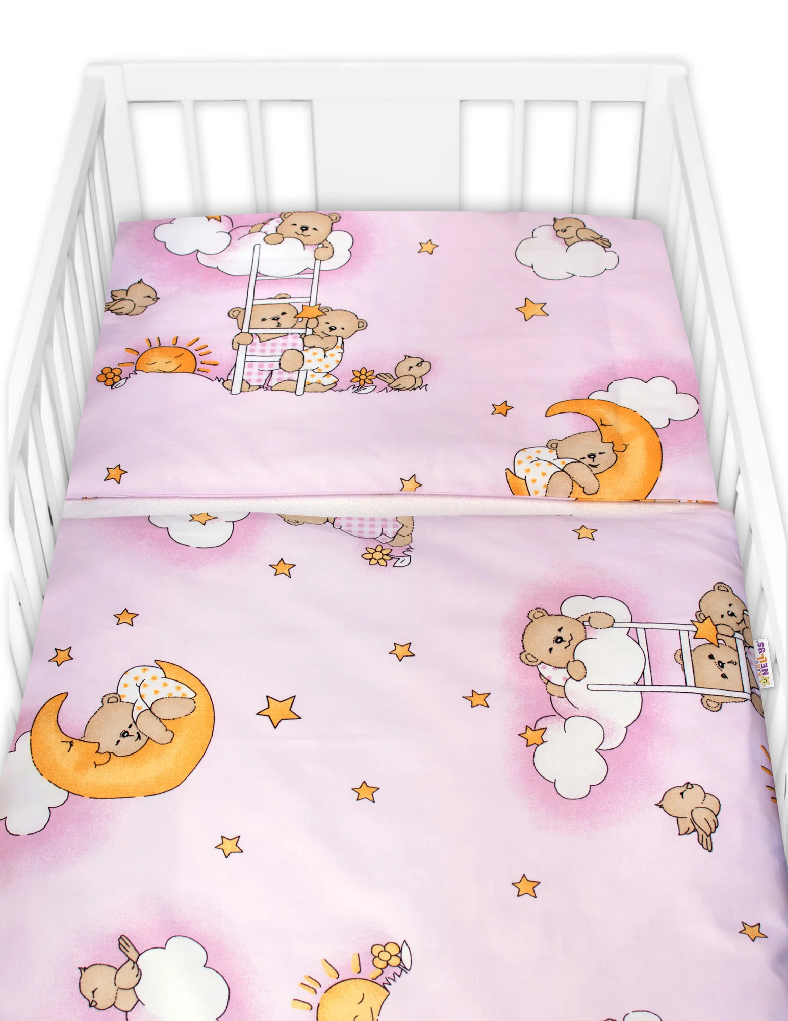 Mantinel s obliečkami Premium, Baby Nellys, 3D sada, Medvedík na rebríku, ružový,135x100cm