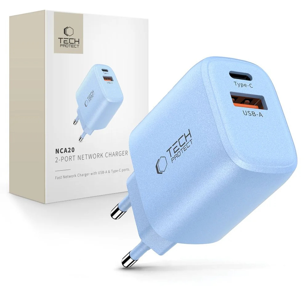 Tech-Protect NCA20 sieťová nabíjačka 20W PD QC, modrá