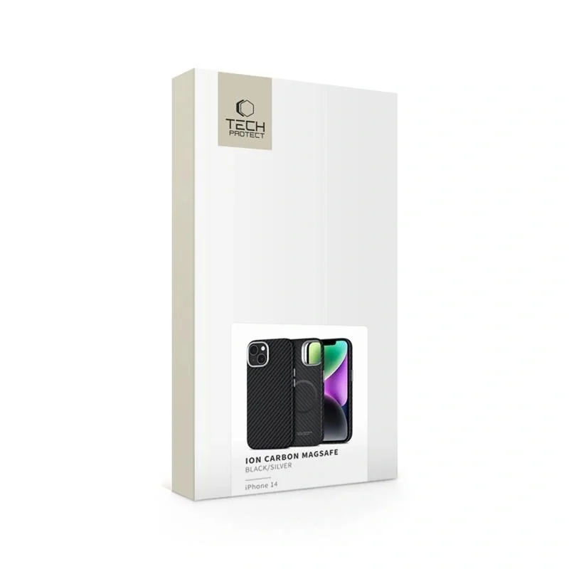 Tech-Protect Ion Carbon MagSafe kryt na iPhone 14, čierny/strieborný