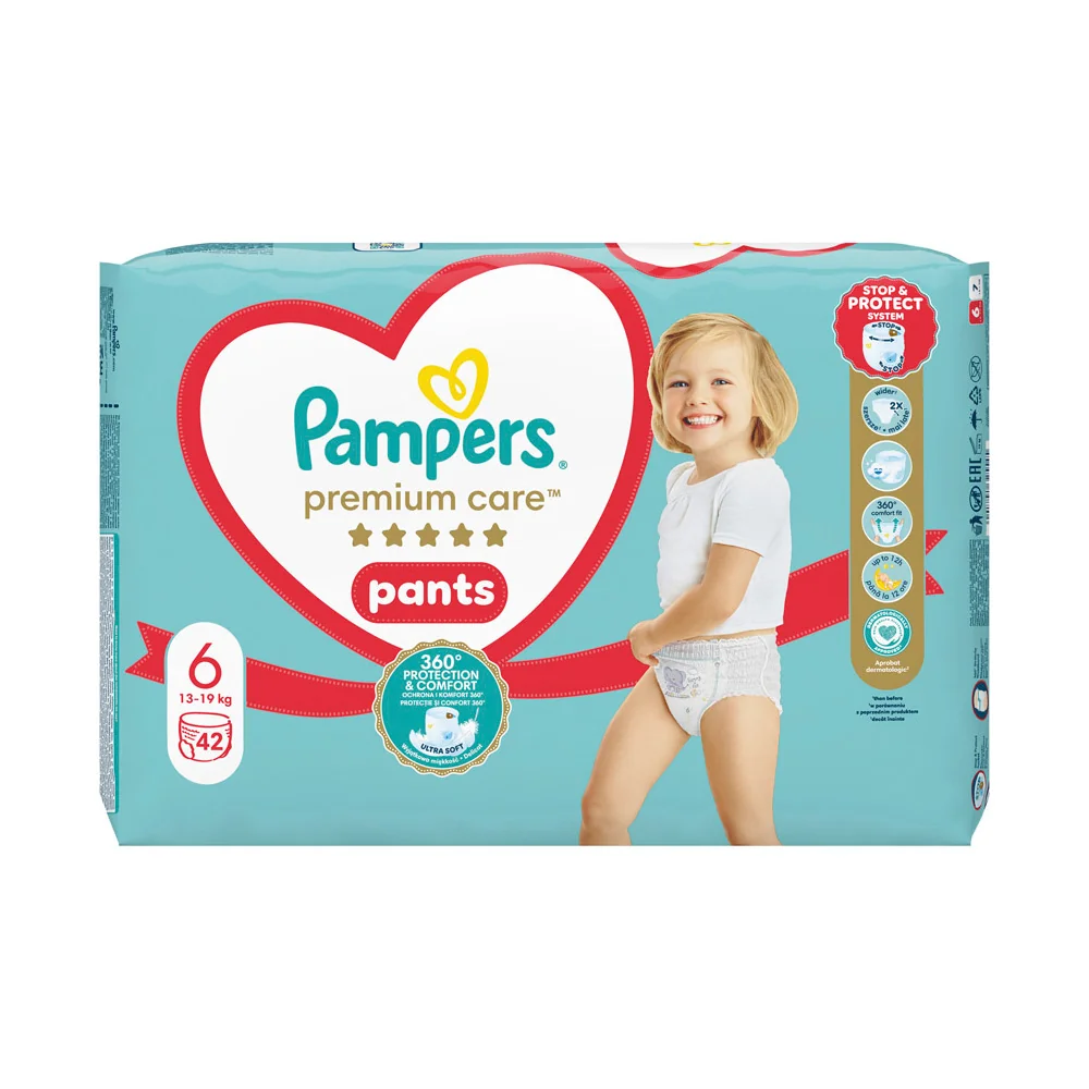 Pampers Premium Care plienkové nohavičky veľkosť 6, 42 ks, 13-19kg 1×42 ks, plienkové nohavičky