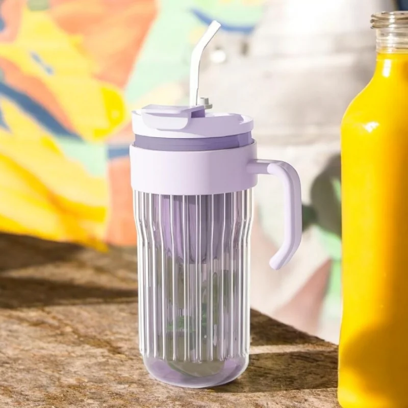 Livefy pohár so slamkou Ribbed 550ml, fialový