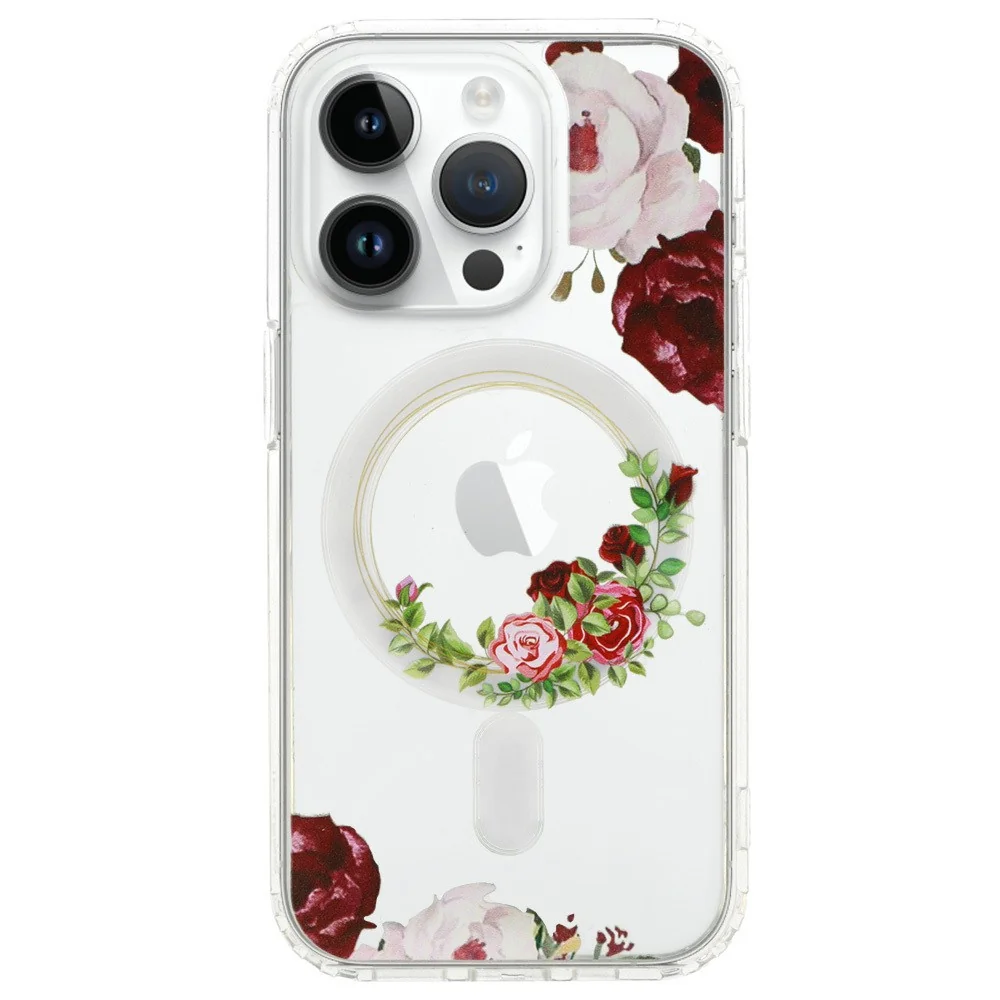 Tel Protect Puzdro s kvetinami pre iPhone 15 Plus S magnetickým krúžkom, hybridná konštrukcia