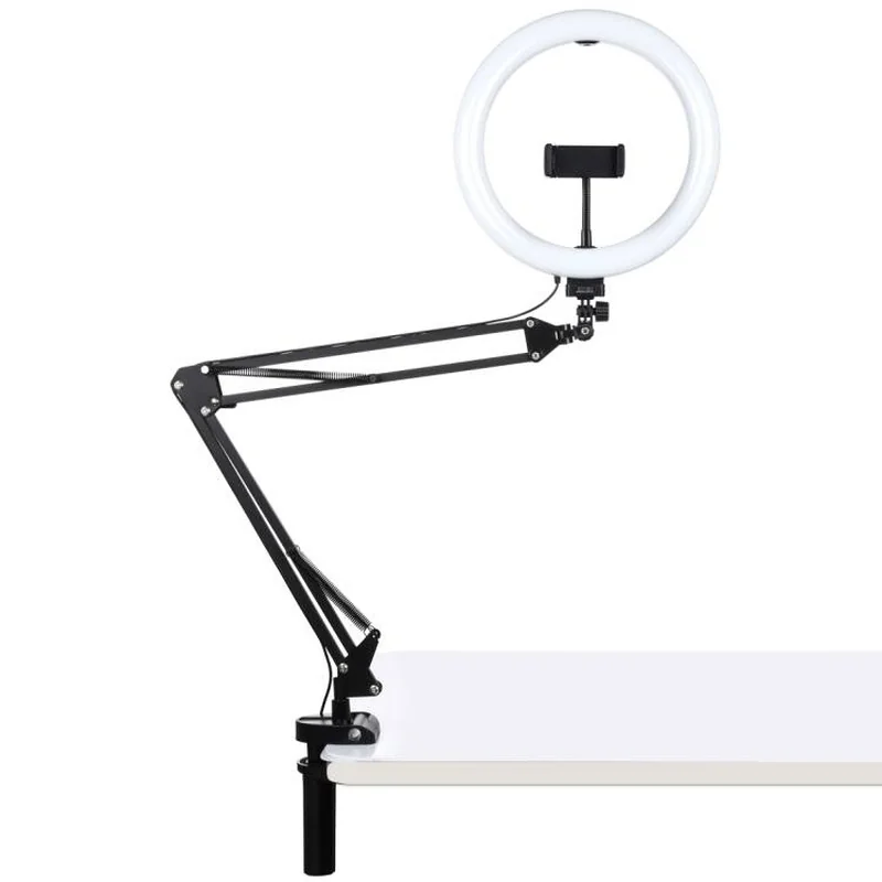 PULUZ Selfie Ring kruhové LED svetlo 10'' + držiak na stôl, čierne