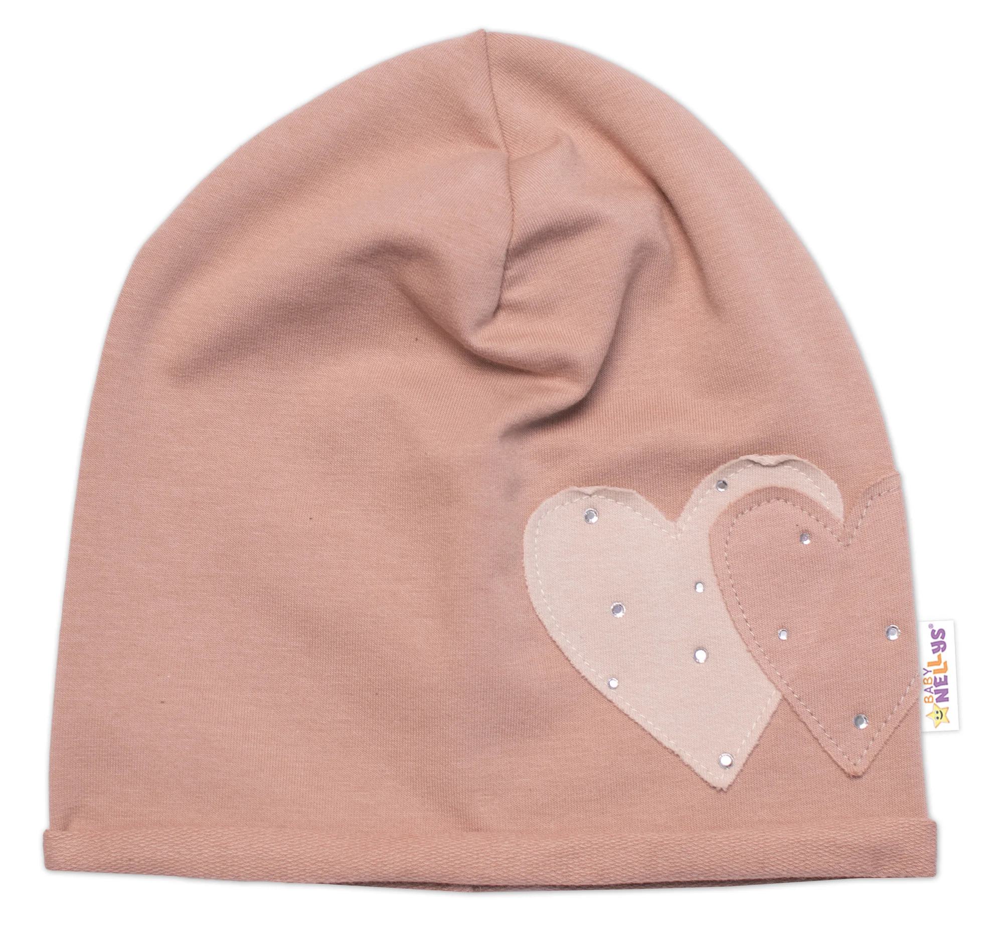 Detská čiapka bavlna, Srdiečka s kamienkami, Baby Nellys, cappuccino