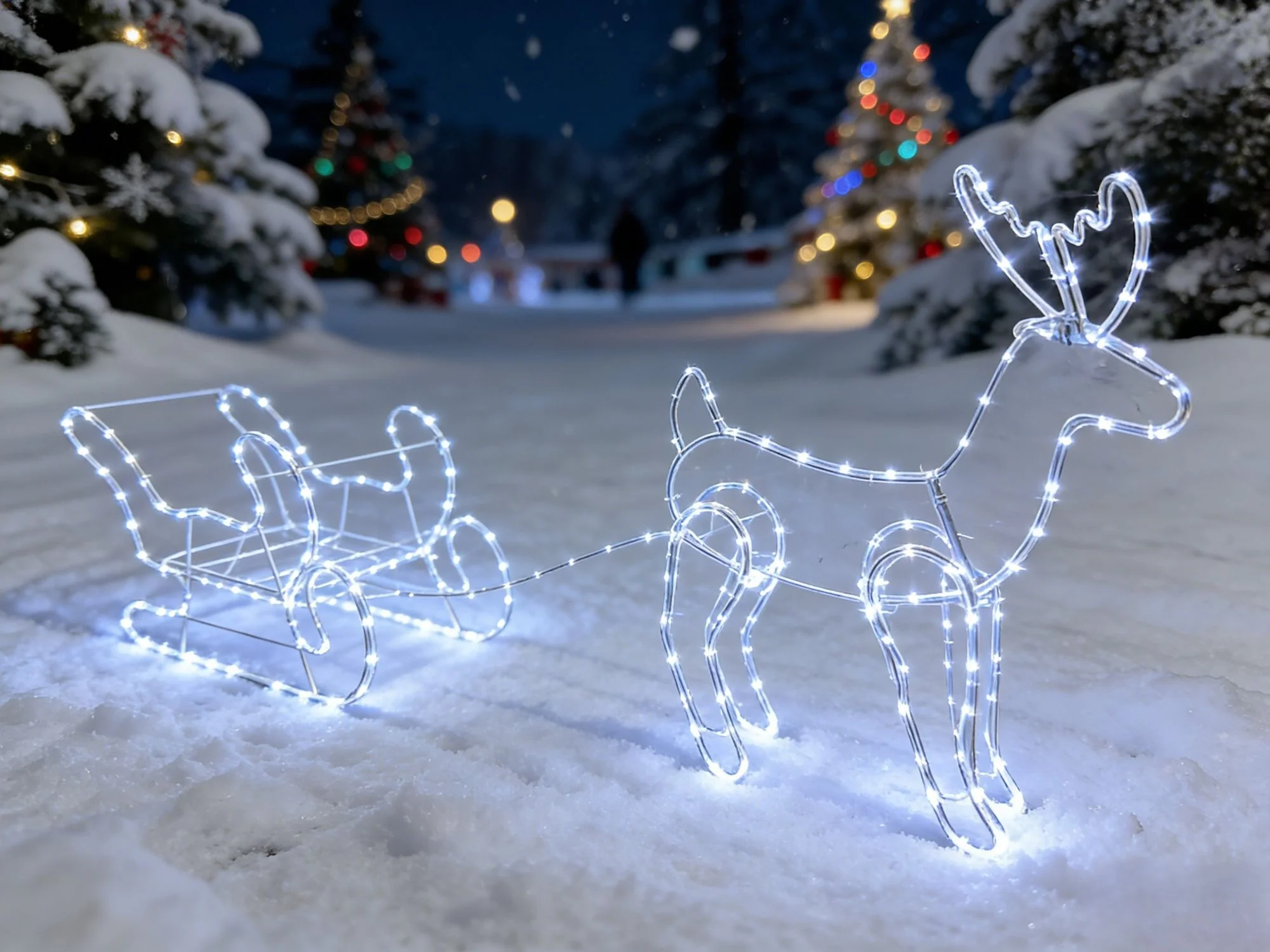 MagicHome vianočný LED sob so záprahom, 1 ks 240 LED studená biela, exteriér, 1,2 m