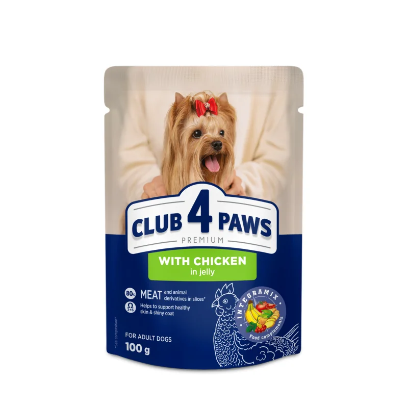 СLUB 4 PAWS Premium kapsička pre psov, pre malé plemená s kuracím mäsom v želé 100 g (8880)