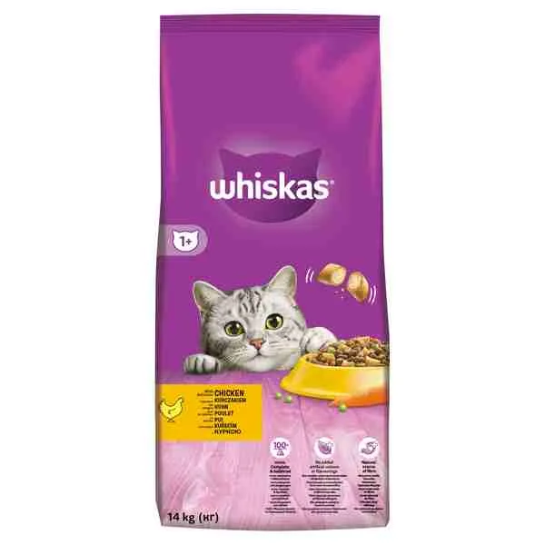 WHISKAS Granule WHI s kuracím 1×14kg, granule s kuracím mäsom