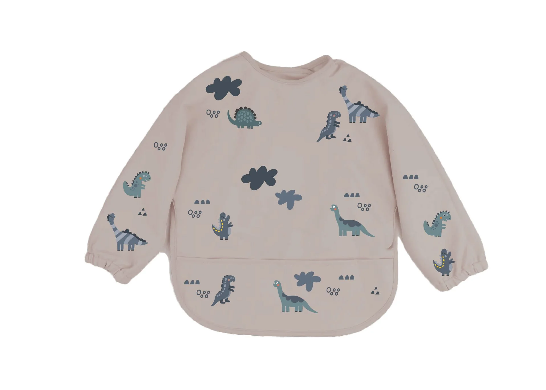 THE COTTON CLOUD Nepremokavý podbradník s dlhými rukávmi Dino 1×1 kus, podbradník