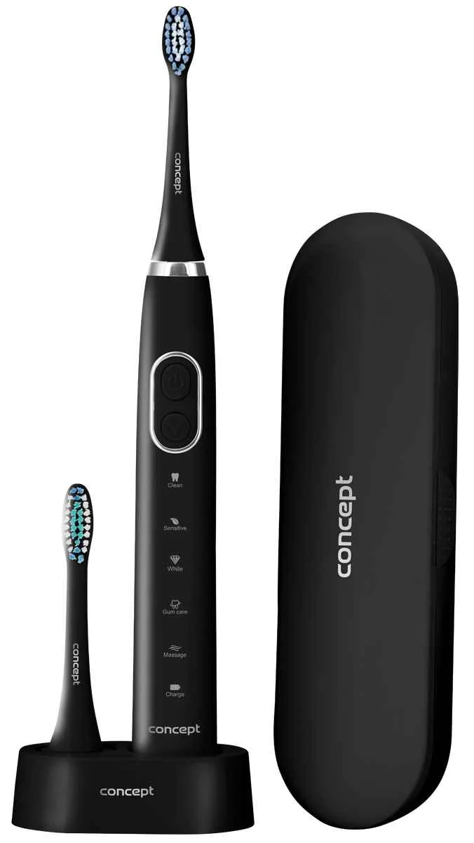 Concept ZK4011 Sonická zubná kefka s cestovným puzdrom PERFECT SMILE, black 1×1 ks, sonická zubná kefka