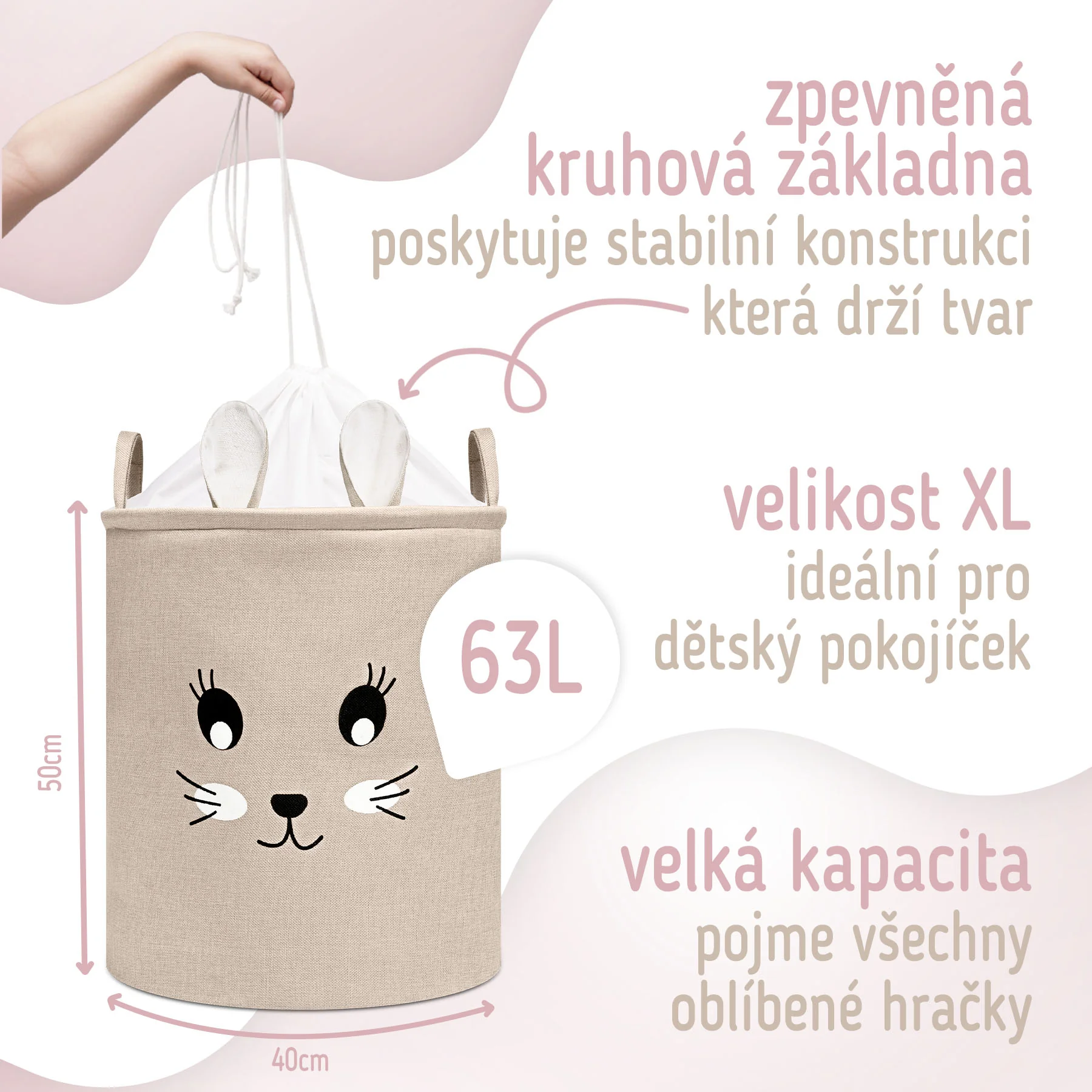 SIPO Premium kôš na hračky XL so šnúrkou, skladací, 63 l, Rabbit