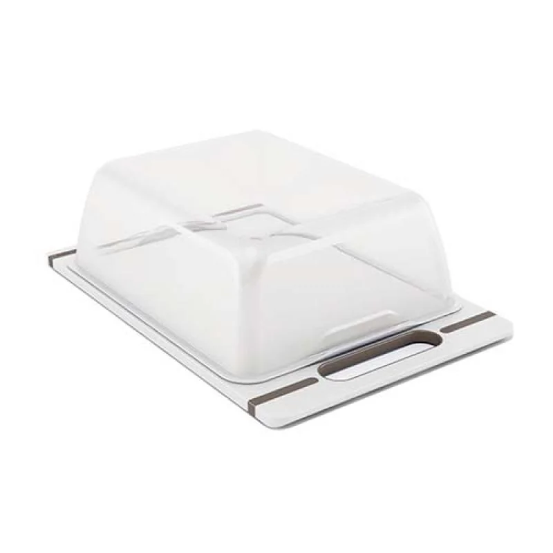 STEFANPLAST ”Italian Chef Top Line” -Doska na krájanie s krytom L  24 x 22cm, výška 10,5cm -biela/sivá