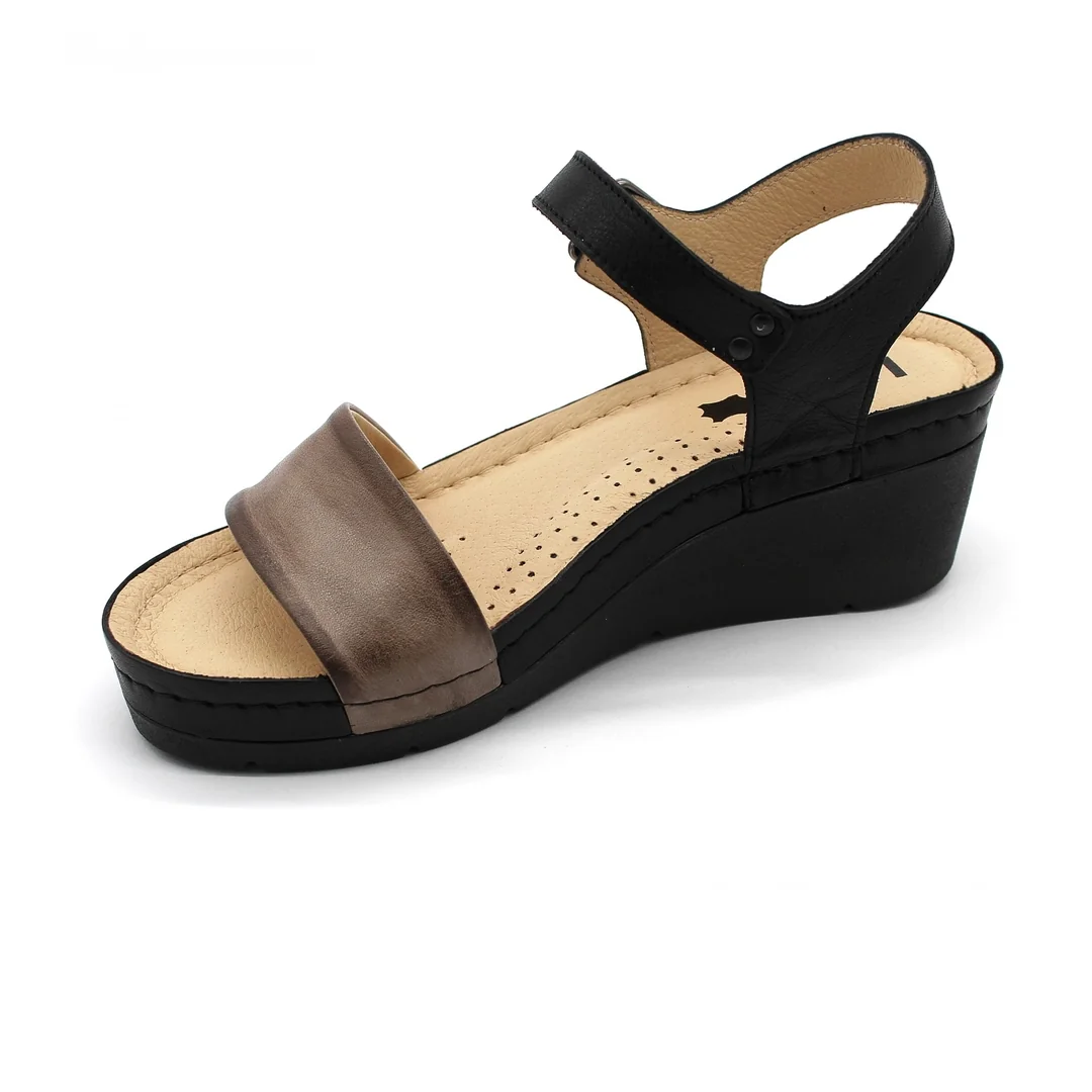 Leon 1070 Zdravotné kožené sandále na vyššom opätku 36 - 23,5cm, sivá, 6,5 cm