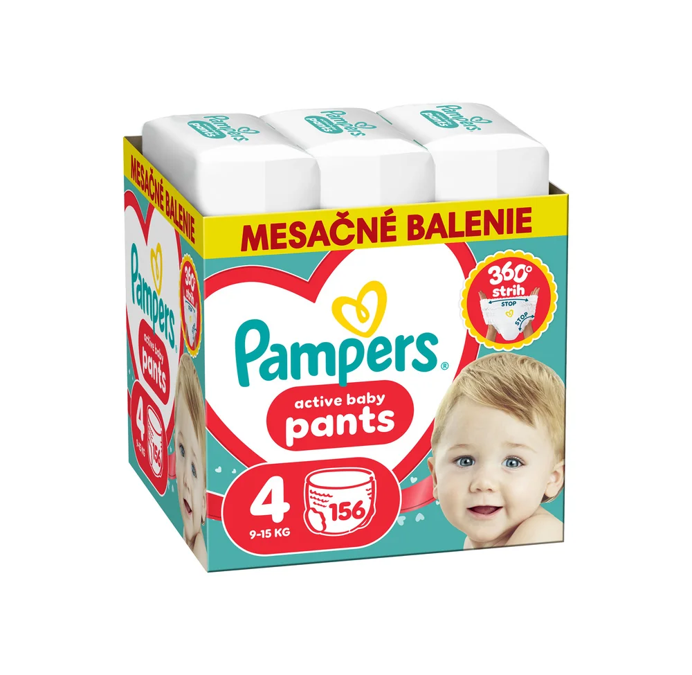 Pampers Active Baby plienkové nohavičky, veľkosť 4, 9kg-15kg 156 ks