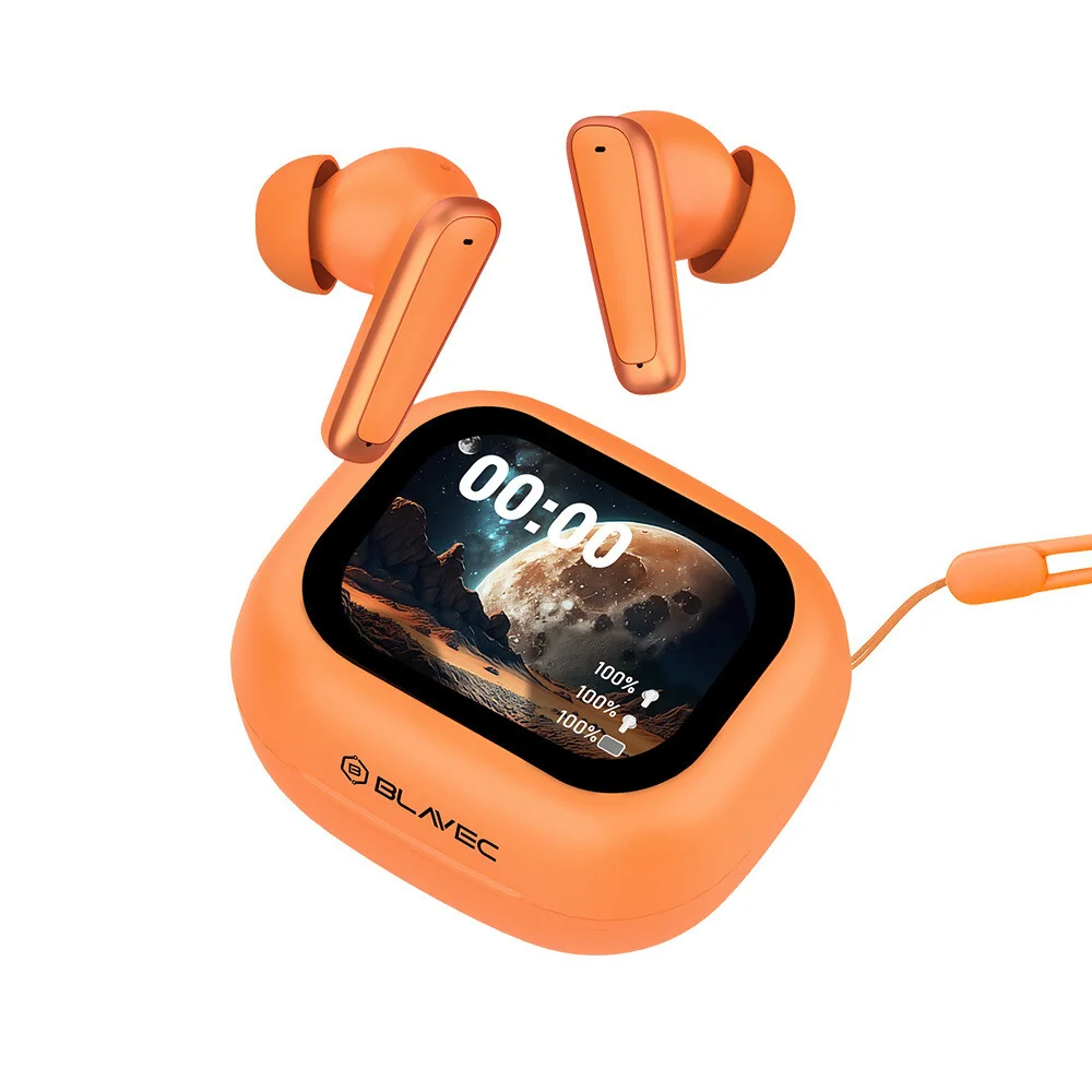 Blavec BW-07 TWS bezdrôtové slúchadlá s LCD displejom, oranžové