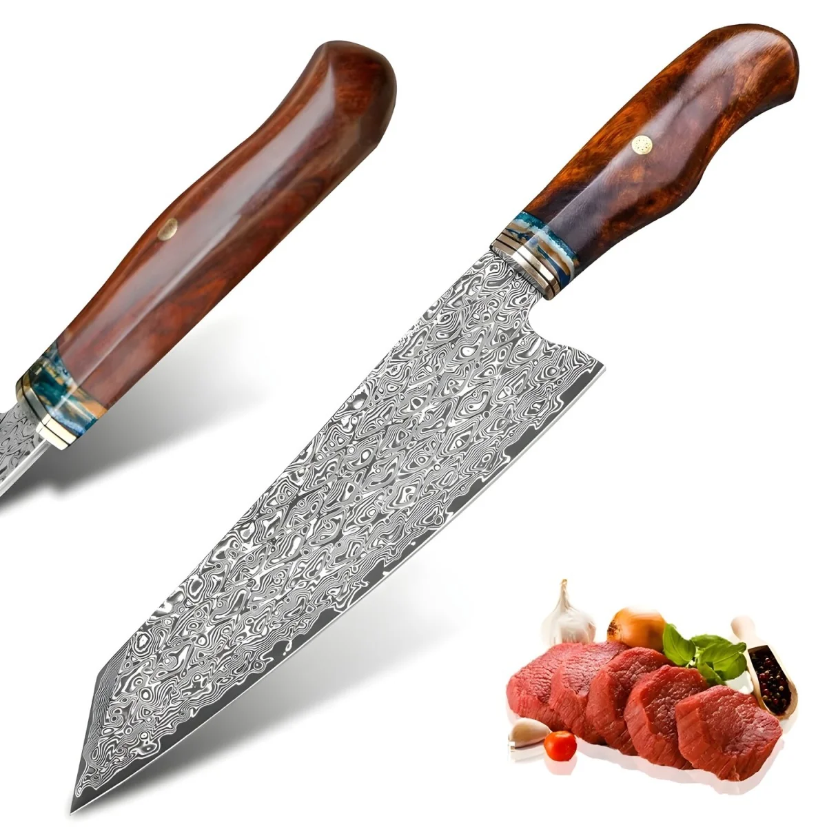 Damaškový kuchynský nôž Tenchi-Hnedá 1ks, 31,5cm, 196,3g