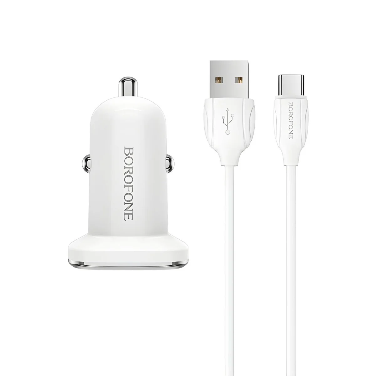 Nabíjačka do auta s káblom - 2x USB - Biela