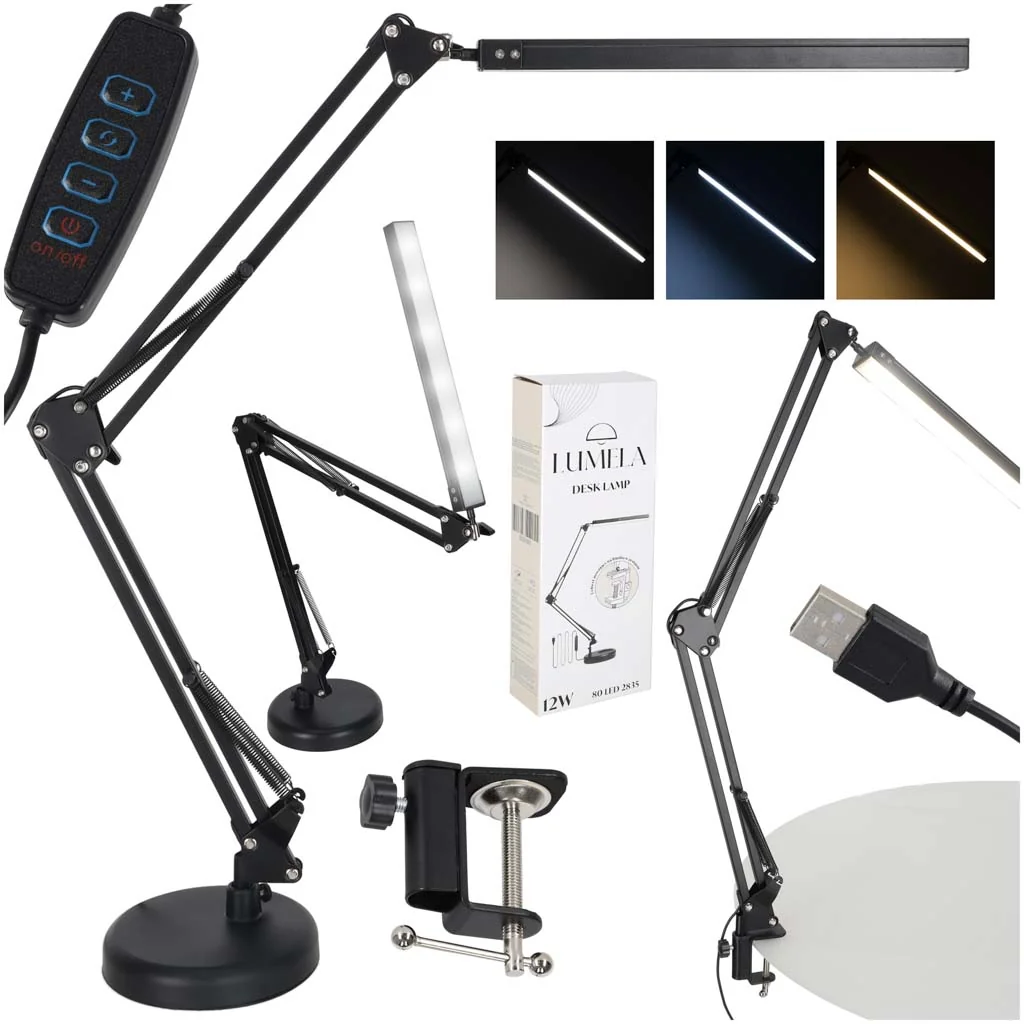 Stolová LED lampa s otočným ramenom – USB, 3 farby svetla