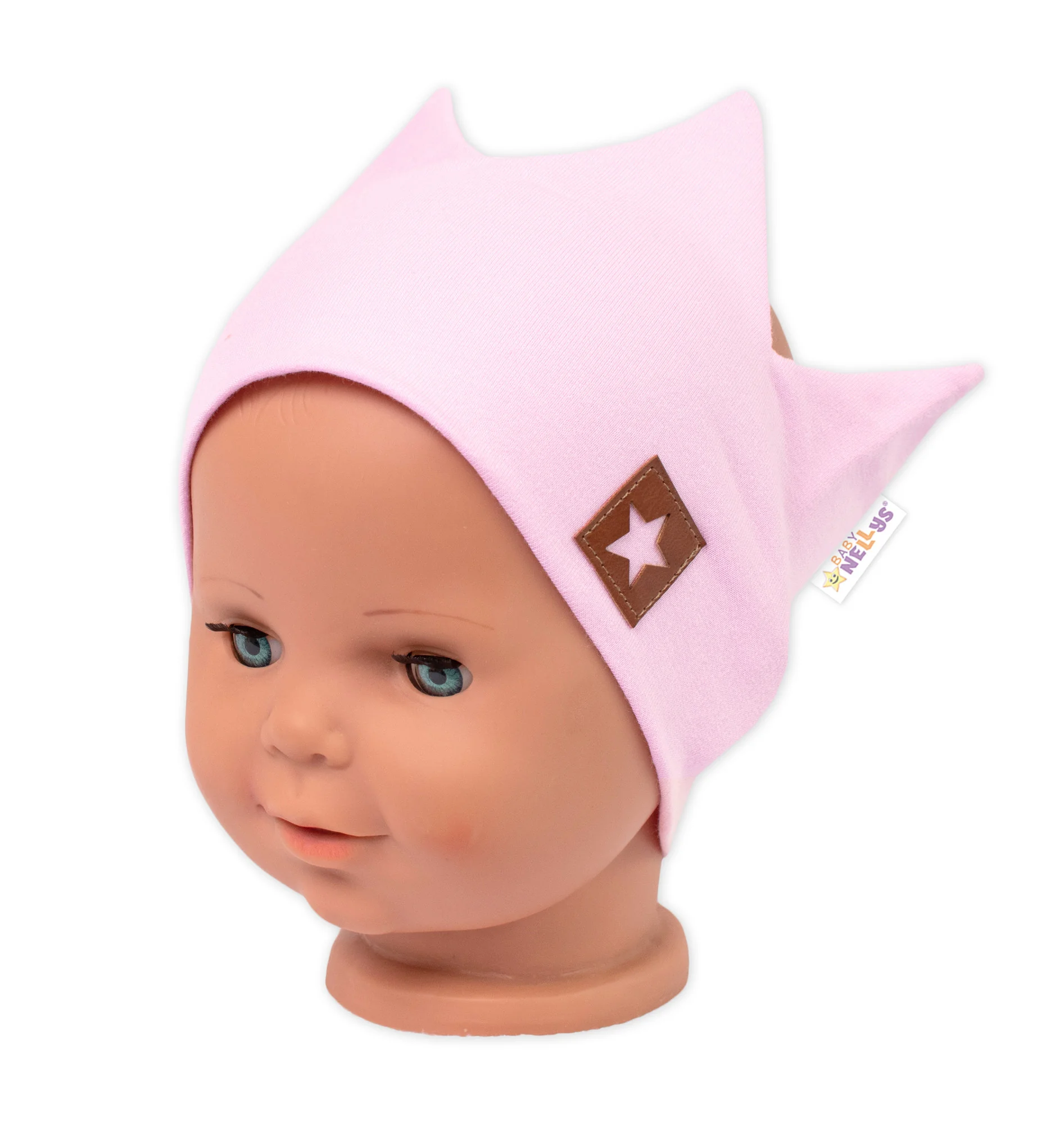 Dvojvrstvová čelenka, Baby Nellys Hand Made, bavlna, Korunka STAR - sv. růžová, 80/98
