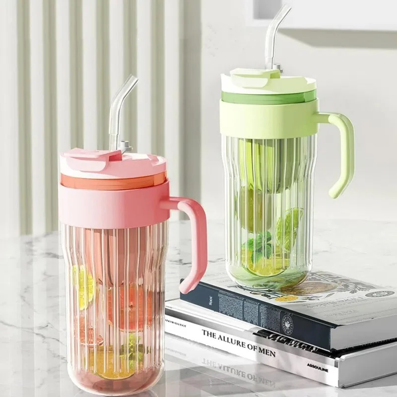 Livefy pohár so slamkou Ribbed 550ml, fialový