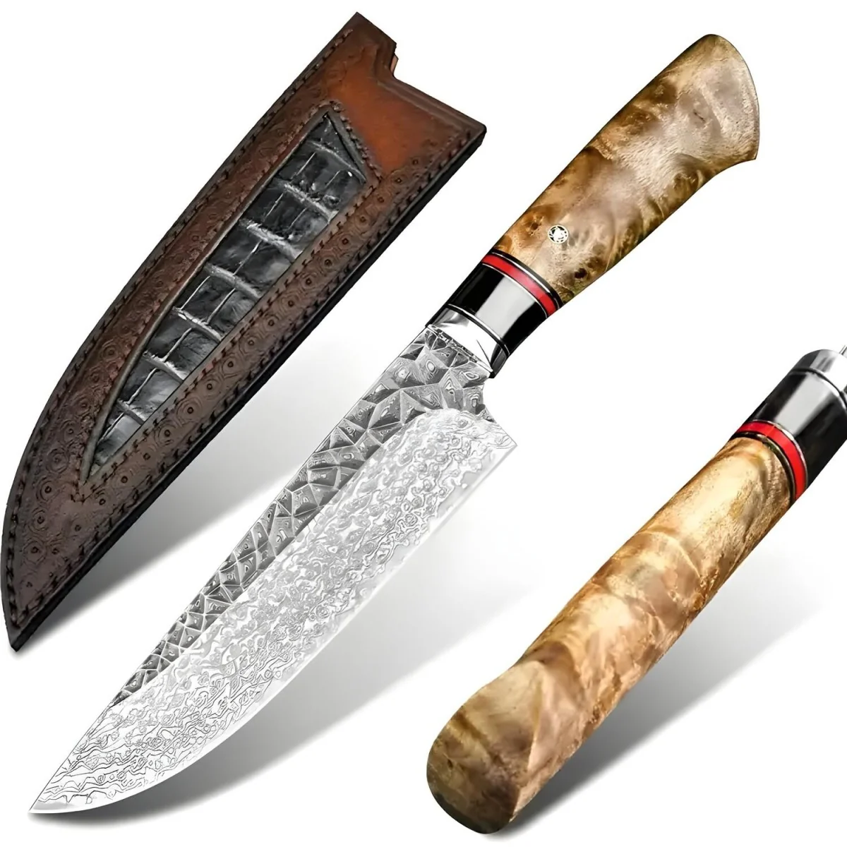 Damaškový kuchynský nôž Hisoka-Hnedá H29030 1ks, dĺžka 32cm