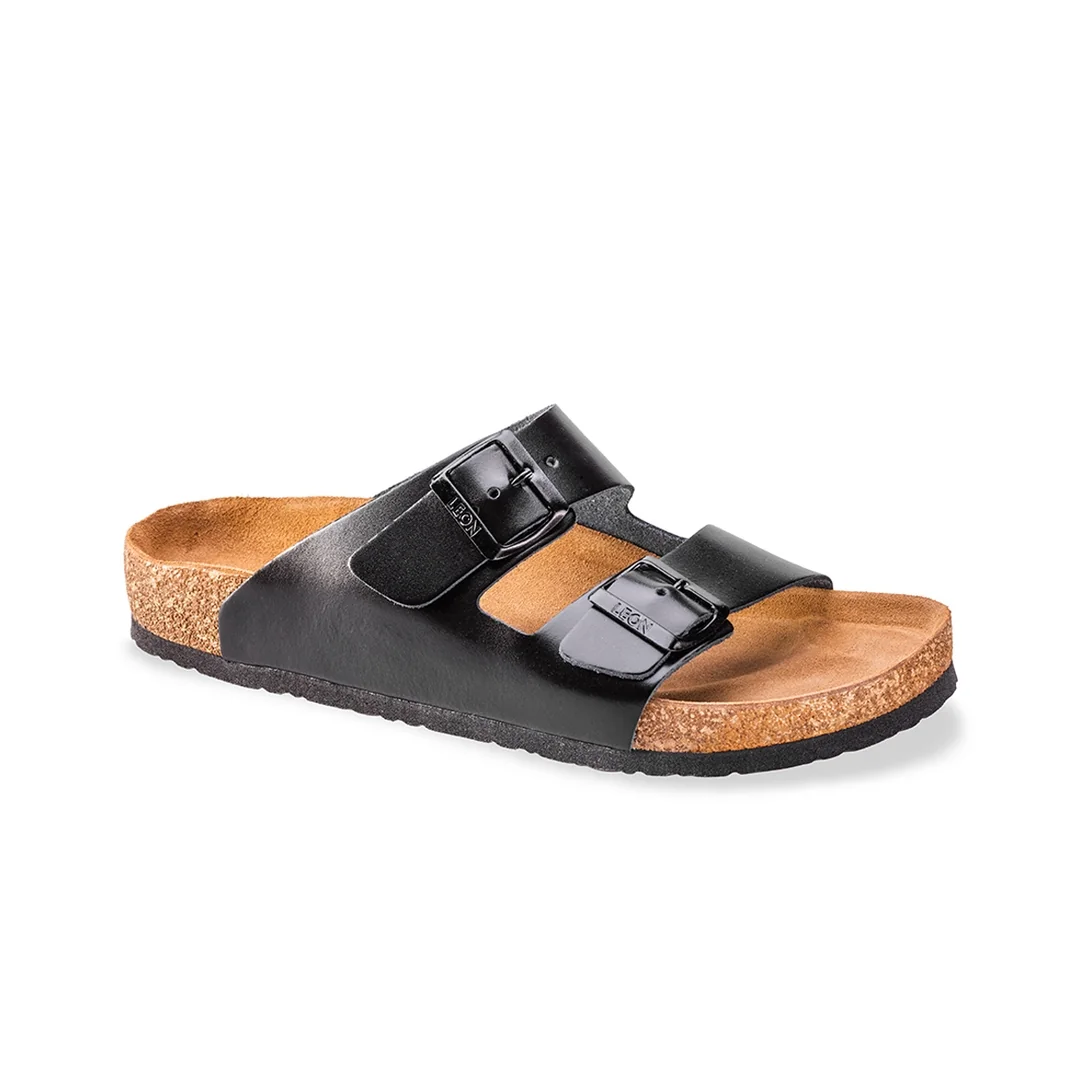 Leon 4703 Pánske celokožené korkové vsuvky 44 - 28 cm, čierna, 2,5 cm