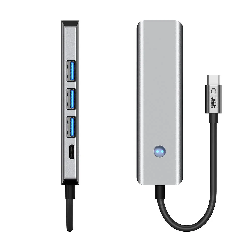 Tech-Protect HB01 HUB adaptér USB-C - 3x USB 3.0 / HDMI 4K / USB-C 100W, šedý W, šedý